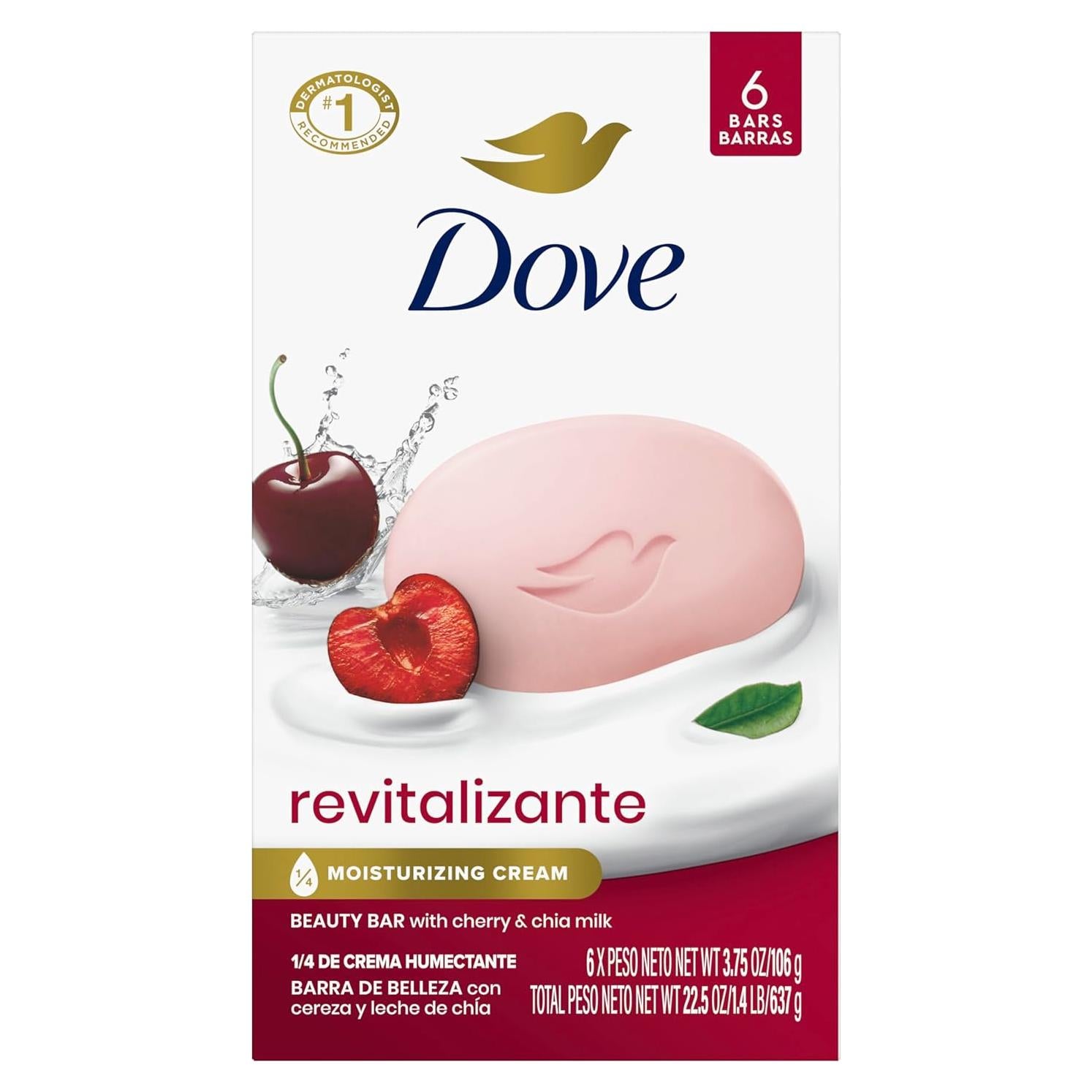 Jabón de Belleza Dove Revitalizante Cereza y Chía 6x106g