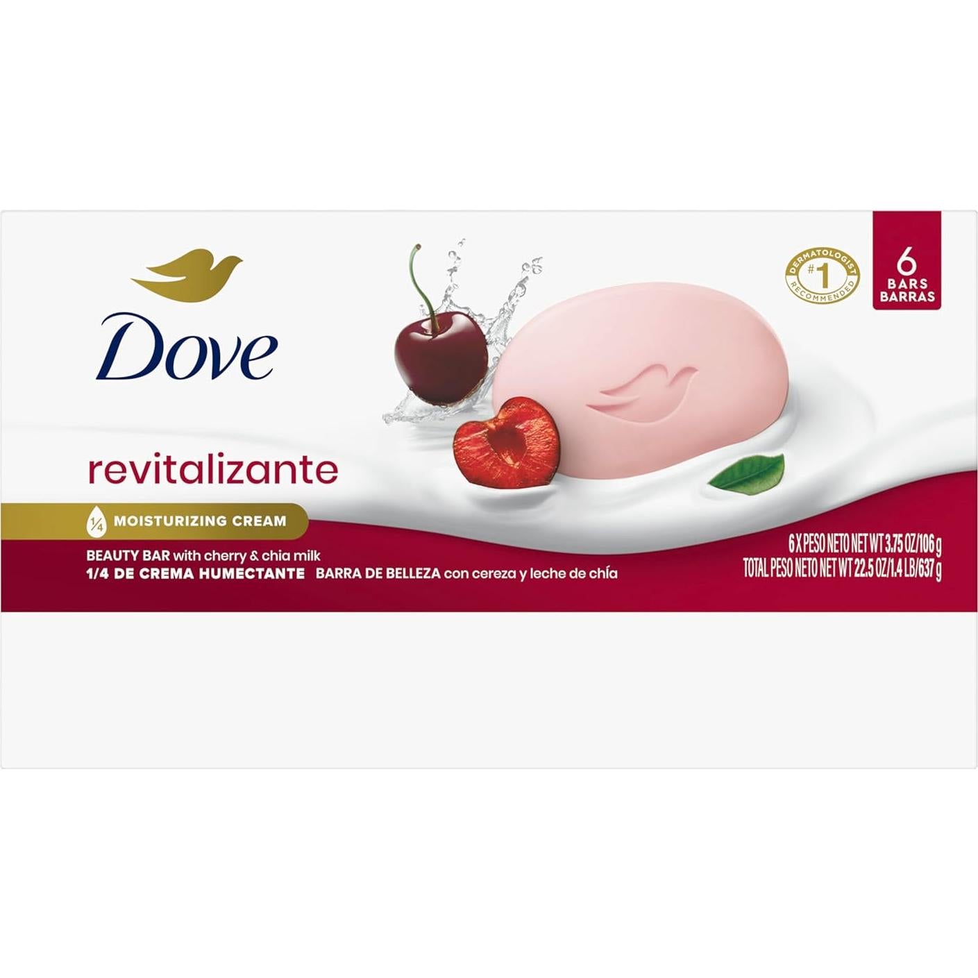 Jabón de Belleza Dove Revitalizante Cereza y Chía 6x106g