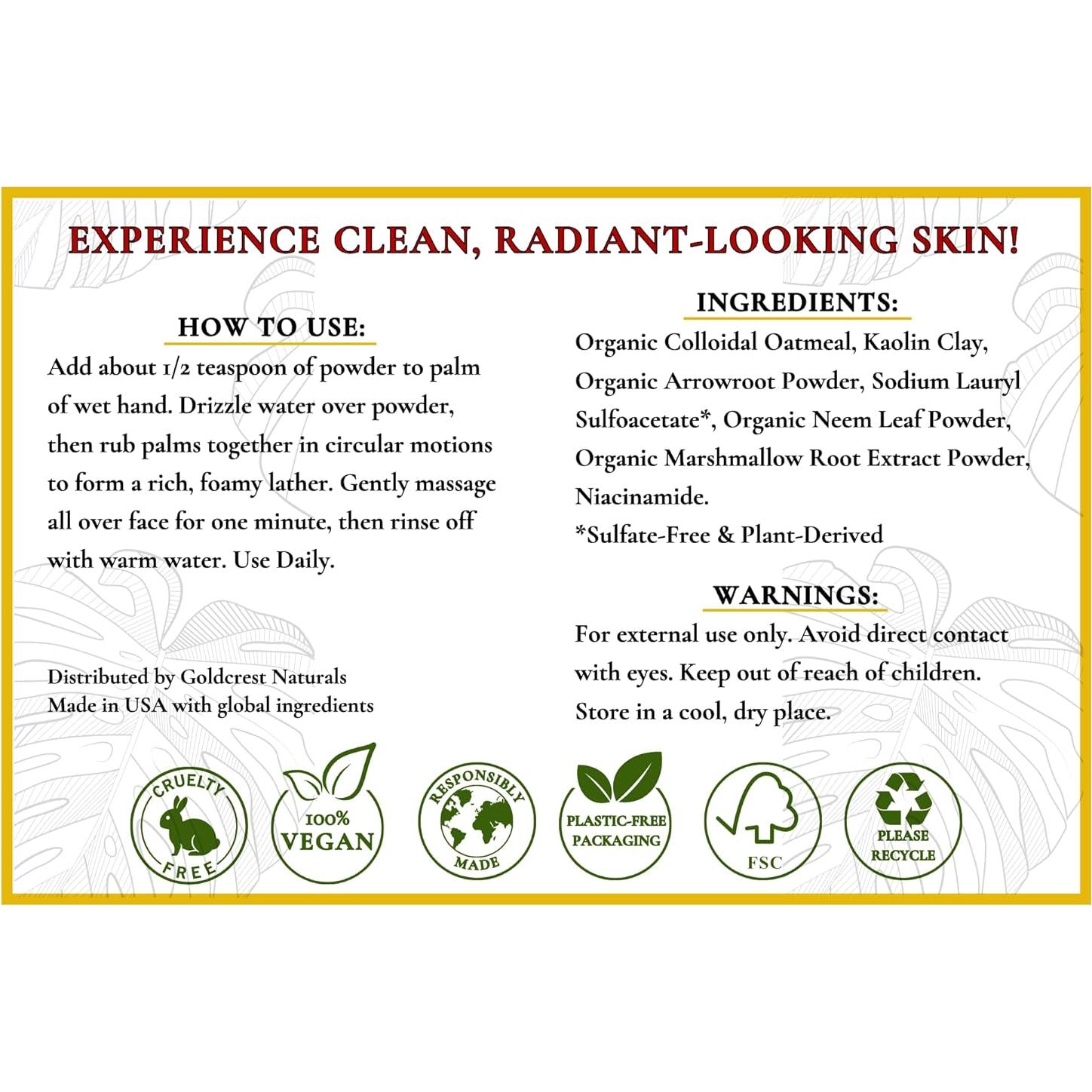 Polvo Limpiador Facial Natural Goldcrest 56.7g - Piel Grasa y Sensible