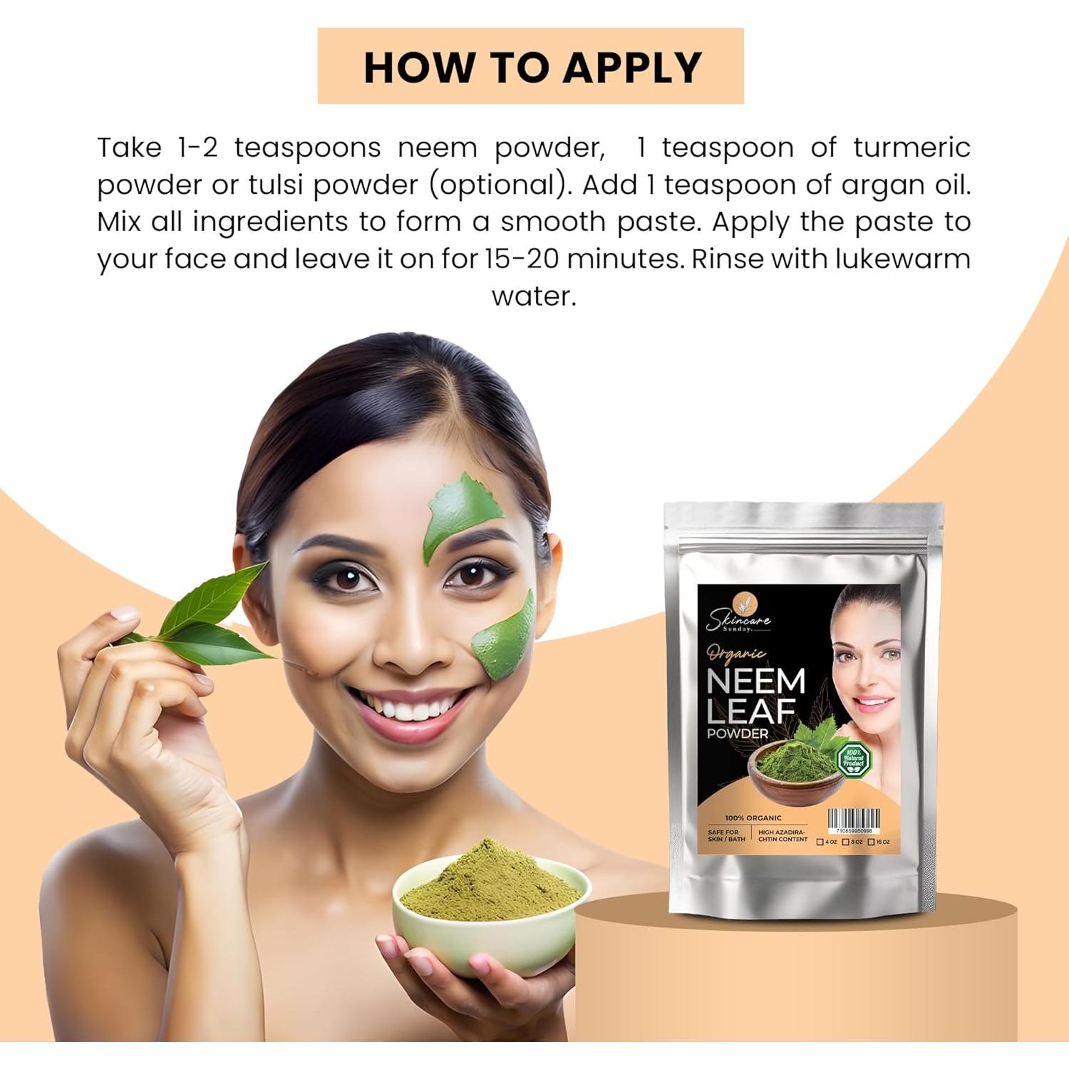 Polvo de Hoja de Neem Orgánico Skincare Sunday 453g - Cuidado Piel y Cabello