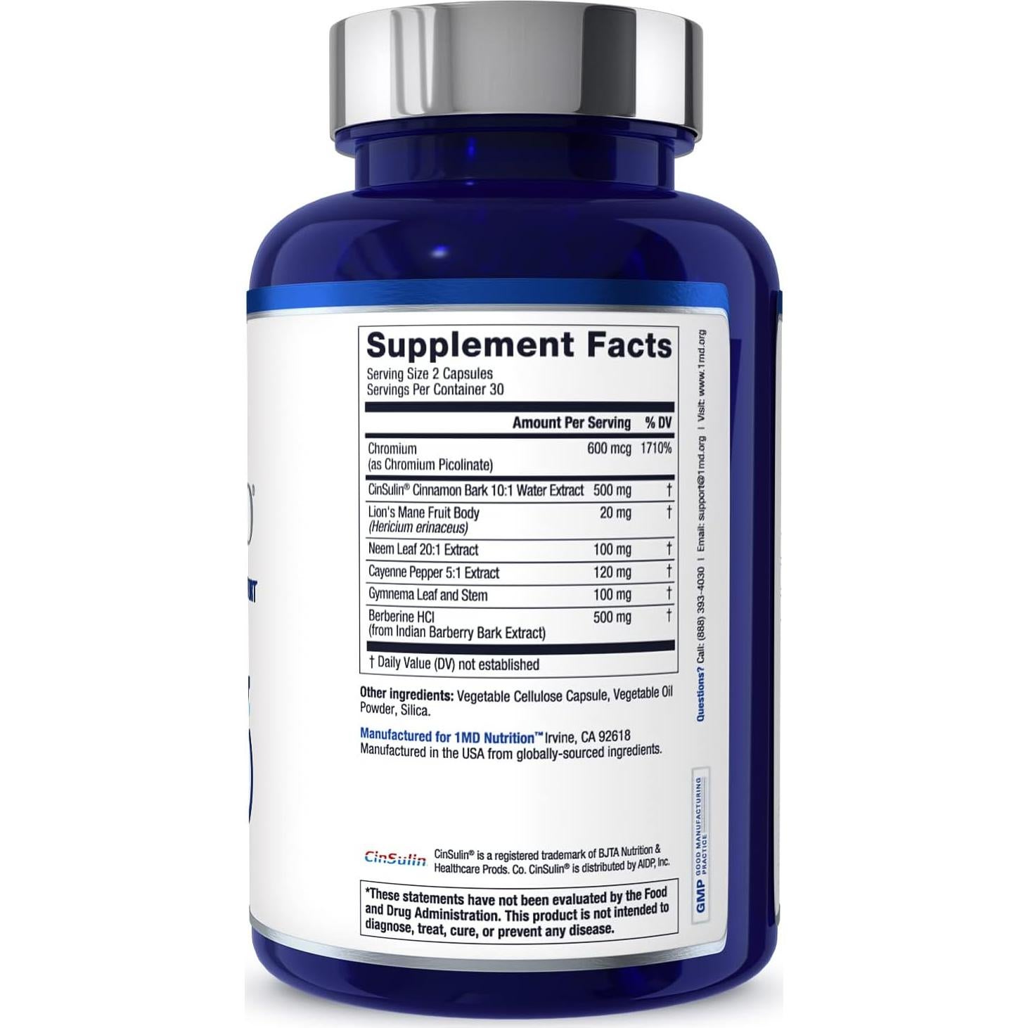 Suplemento GlucoseMD 1MD Nutrition - 60 Cápsulas Veganas