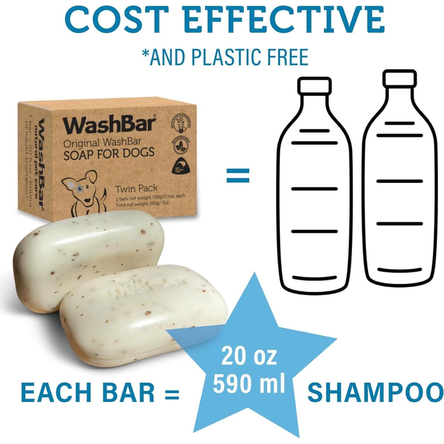 Champú Natural para Perros Washbar - 2 Barras de 100g - Alivio Picazón