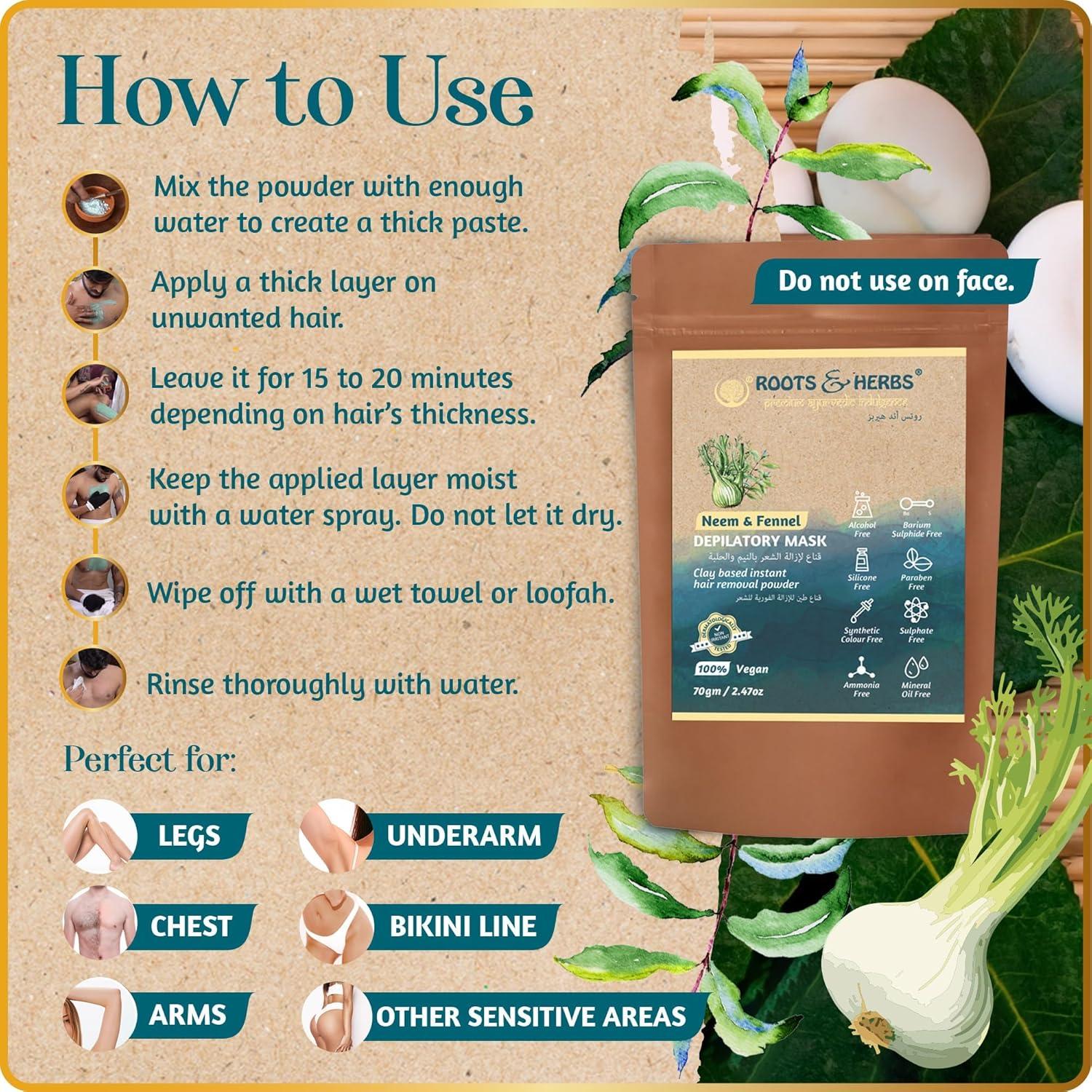 Polvo Depilatorio Ayurvédico Neem y Hinojo 70g - Raíces y Hierbas