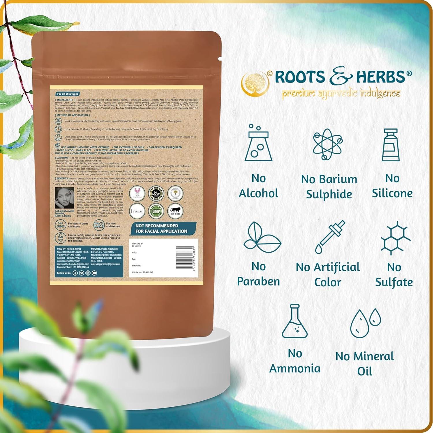Polvo Depilatorio Ayurvédico Neem y Hinojo 70g - Raíces y Hierbas
