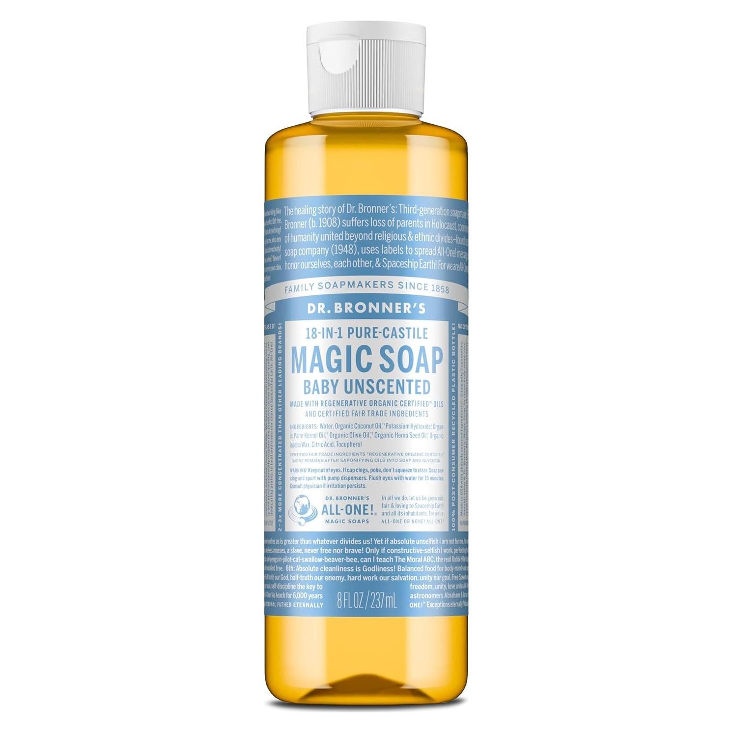 Jabón Líquido Dr. Bronner's Puro-Castile 236.6 ml Sin Fragancia