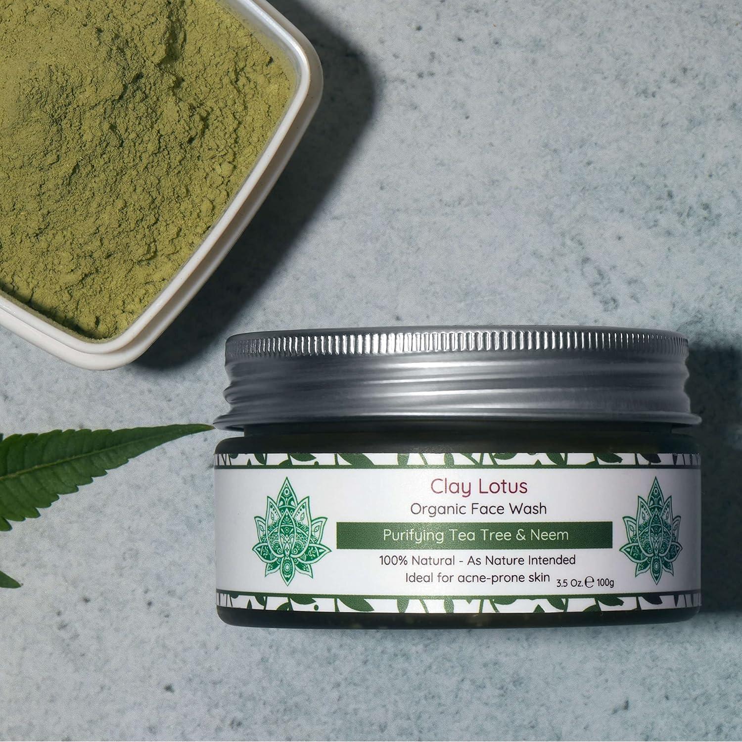 Limpiador Facial Orgánico Clay Lotus 100% Natural para Piel Grasa