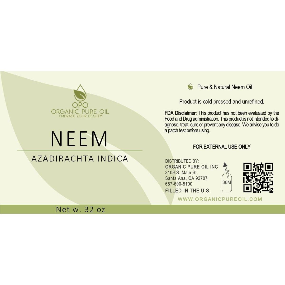 Aceite de Neem 100% Puro OPO 0.95L Prensado en Frío para Piel y Cabello