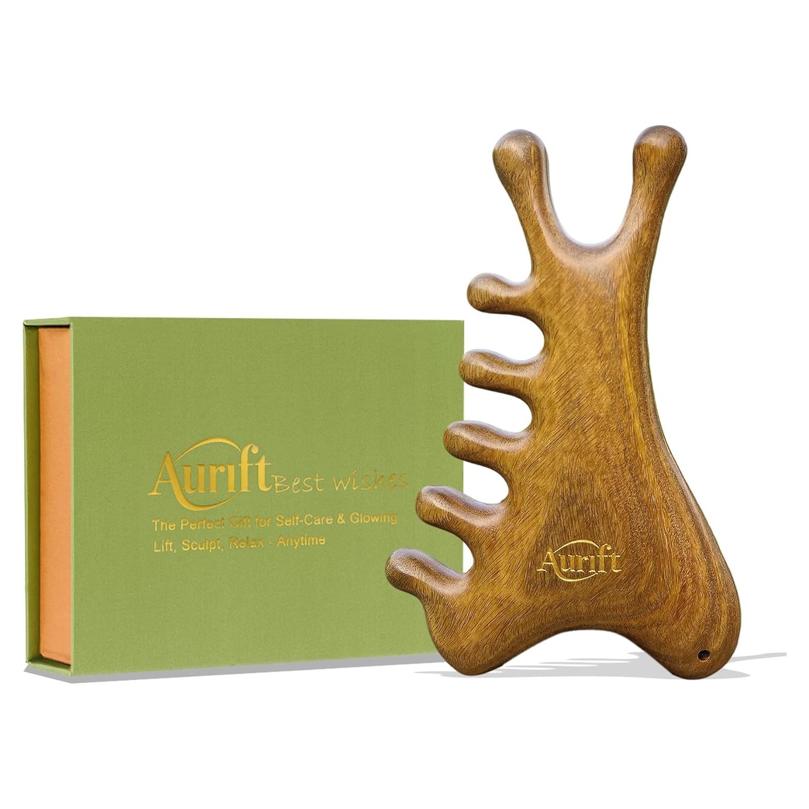 Gua Sha Multifuncional Aurift de Sándalo Verde 4-en-1