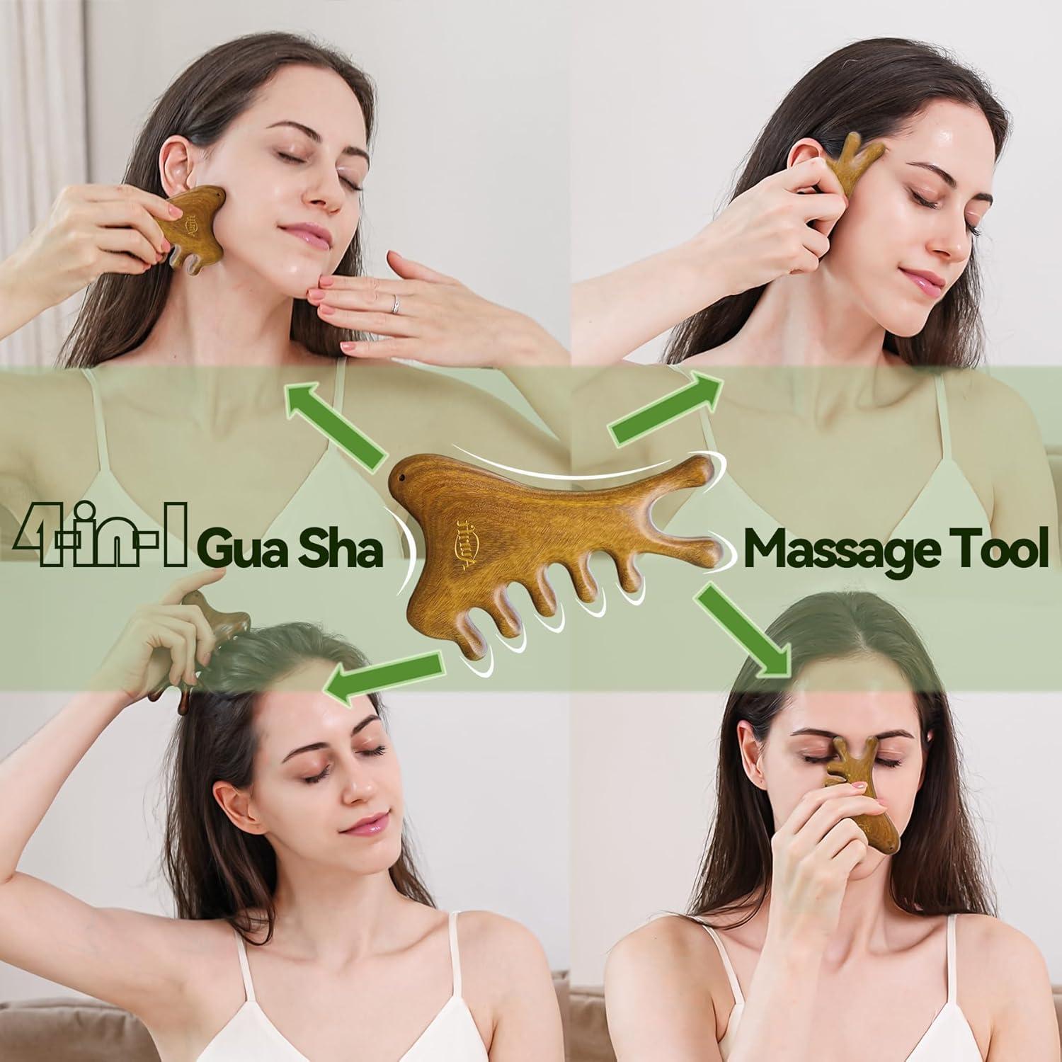 Gua Sha Multifuncional Aurift de Sándalo Verde 4-en-1