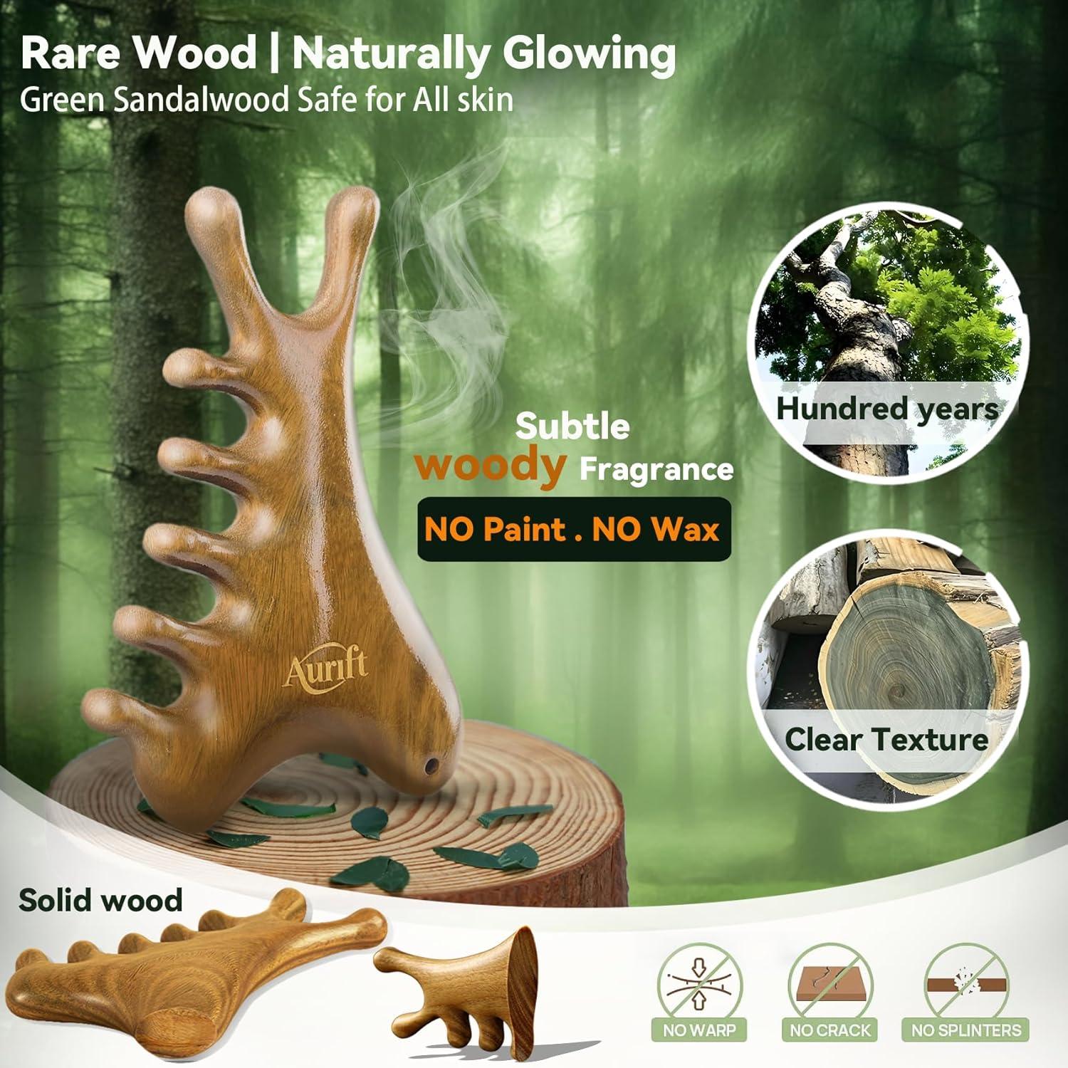 Gua Sha Multifuncional Aurift de Sándalo Verde 4-en-1