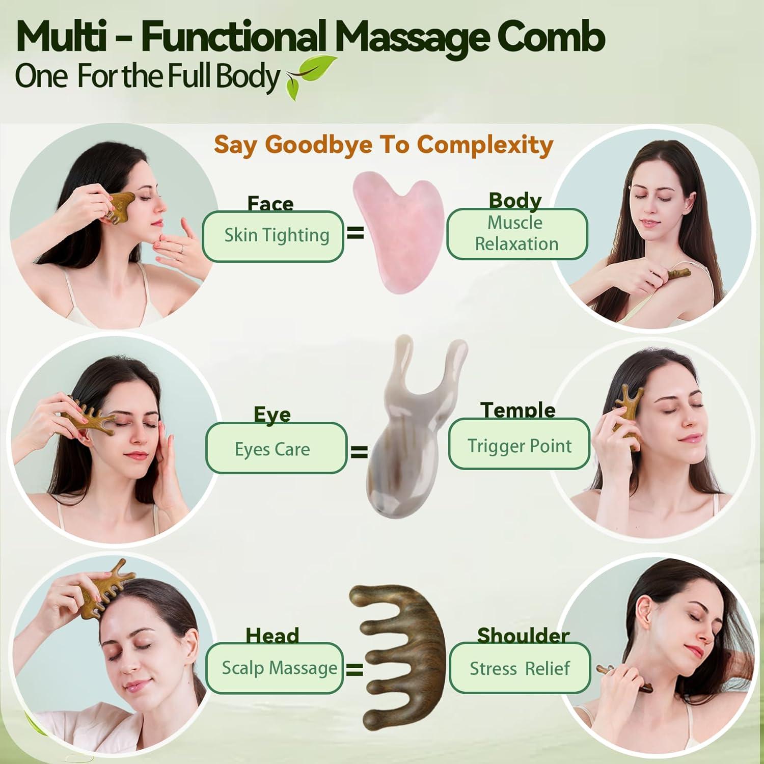 Gua Sha Multifuncional Aurift de Sándalo Verde 4-en-1