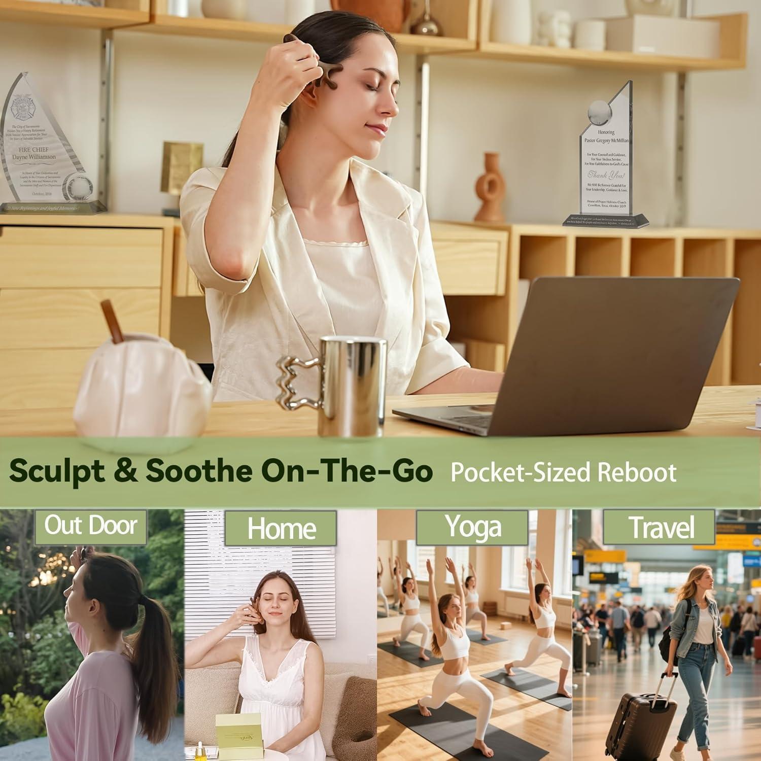 Gua Sha Multifuncional Aurift de Sándalo Verde 4-en-1