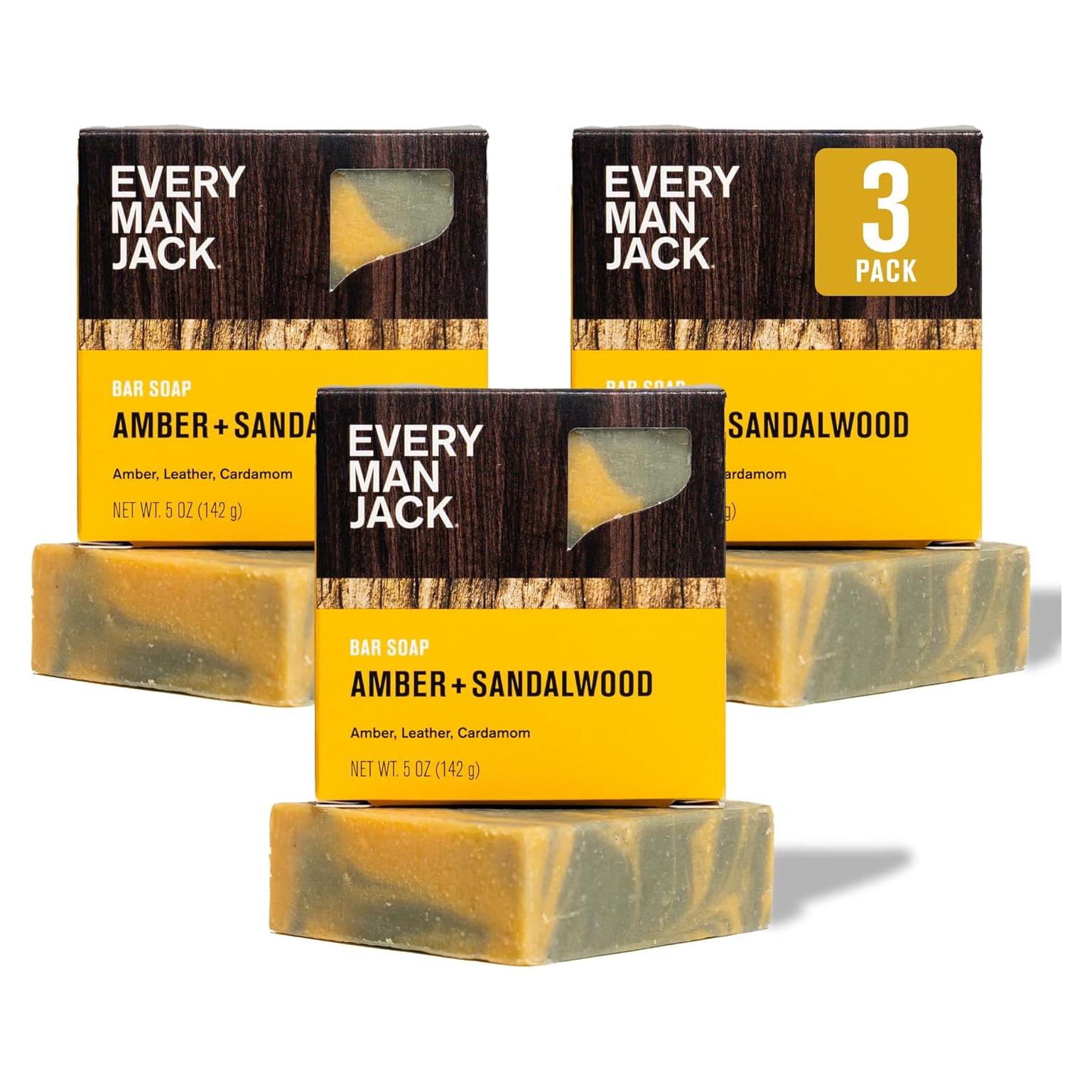 Jabón de Barra Every Man Jack - Aroma Ámbar y Sándalo - 3 Unidades