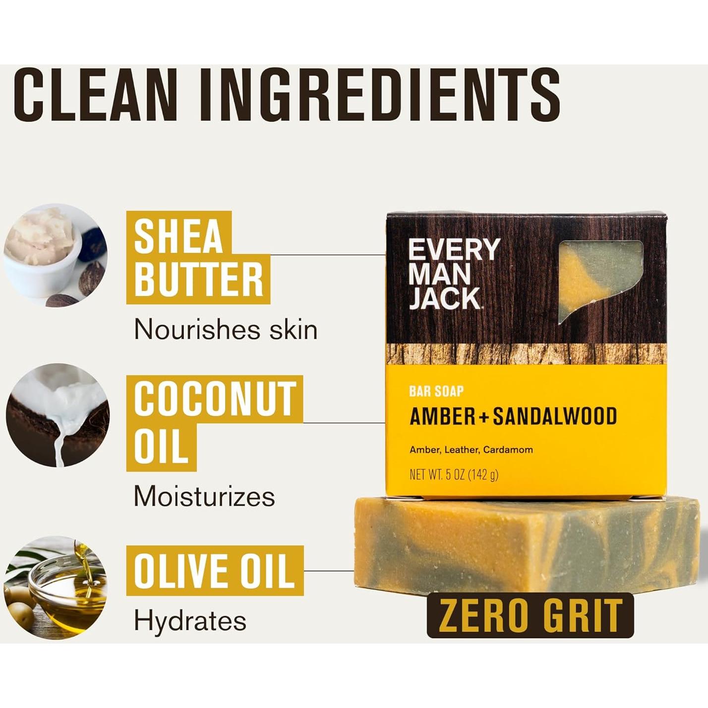 Jabón de Barra Every Man Jack - Aroma Ámbar y Sándalo - 3 Unidades