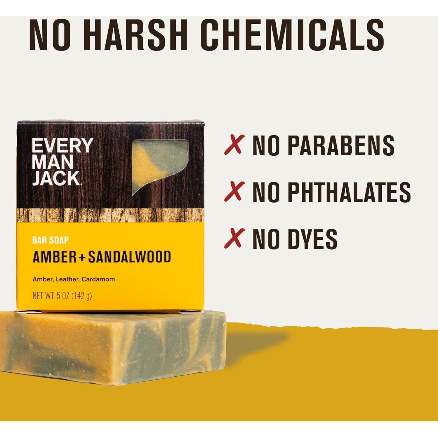 Jabón de Barra Every Man Jack - Aroma Ámbar y Sándalo - 3 Unidades