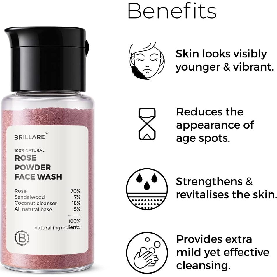 BRILLARE Limpiador Facial en Polvo Rosa Real 15g - Natural y Vegano