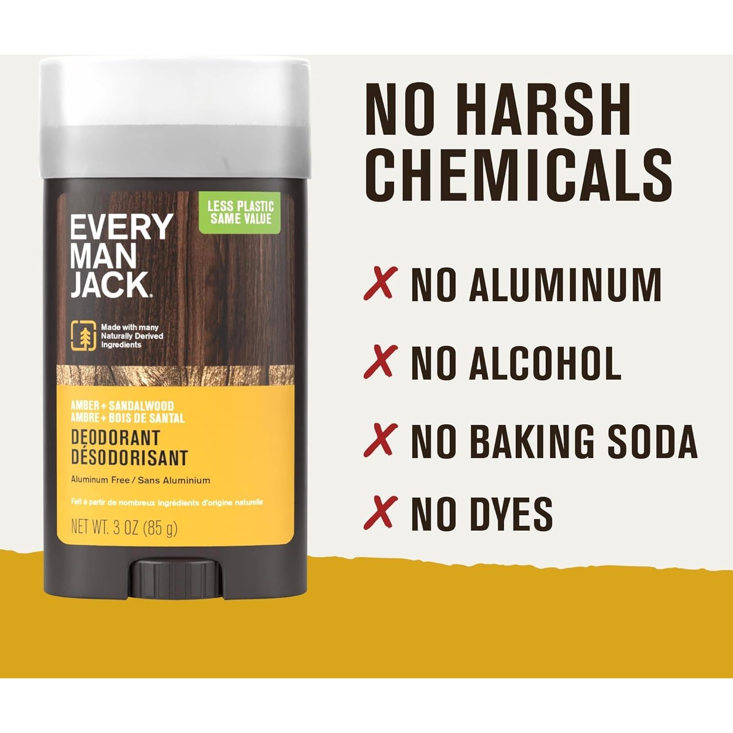 Desodorante natural Every Man Jack Ámbar + Sándalo 85g - Sin aluminio