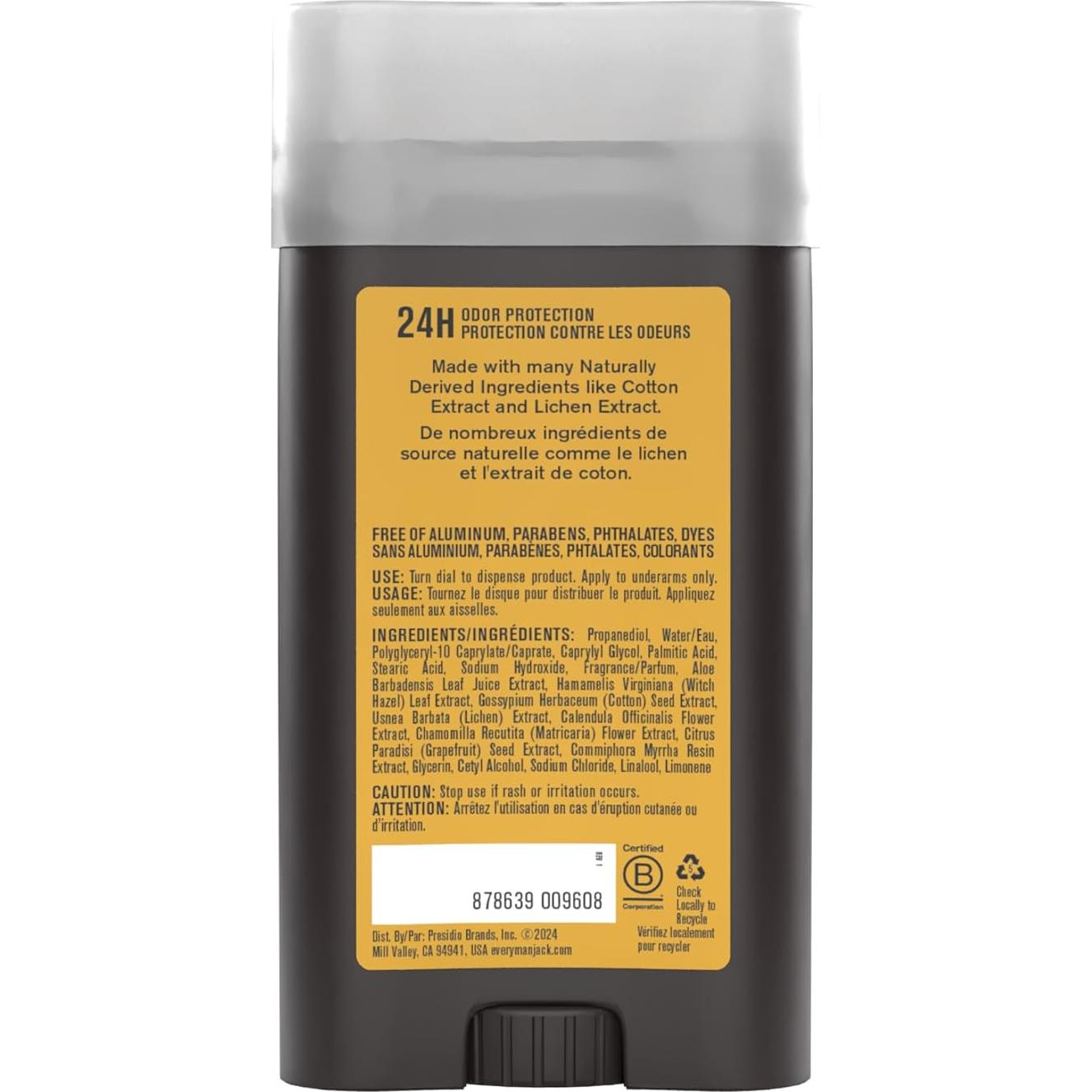 Desodorante natural Every Man Jack Ámbar + Sándalo 85g - Sin aluminio