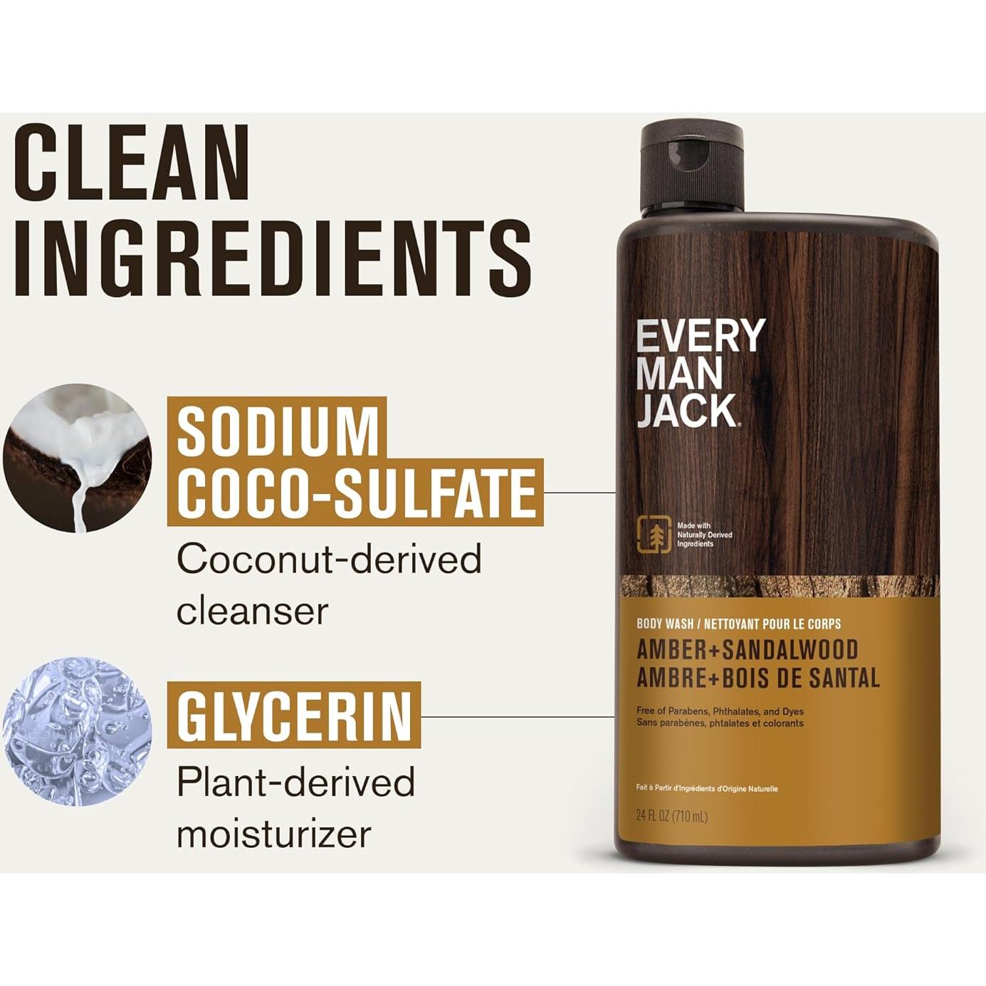 Gel de Ducha Hidratante Every Man Jack Ámbar + Sándalo 2x24oz