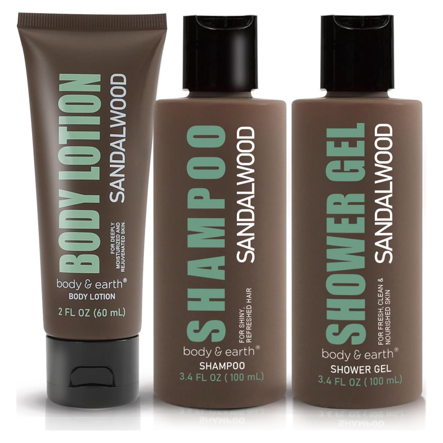 Set de Baño para Hombres BODY & EARTH - Sándalo, Gel, Champú y Loción
