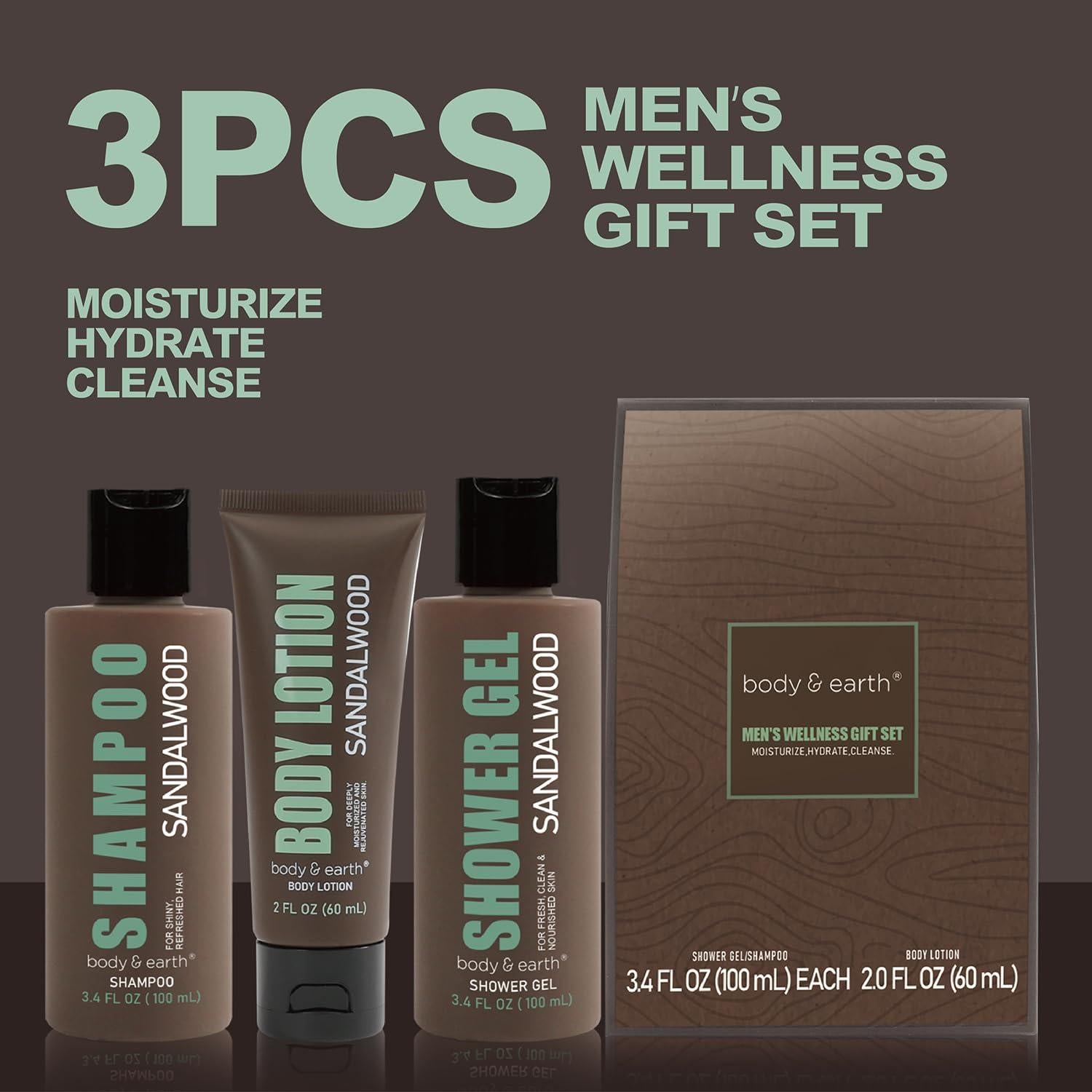 Set de Baño para Hombres BODY & EARTH - Sándalo, Gel, Champú y Loción