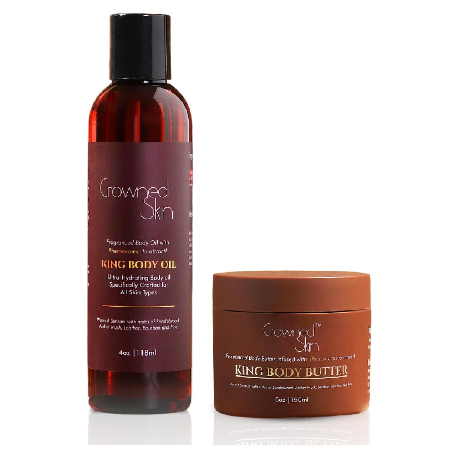 Conjunto de Mantequilla y Aceite Corporal King - Aroma Sándalo y Cuero