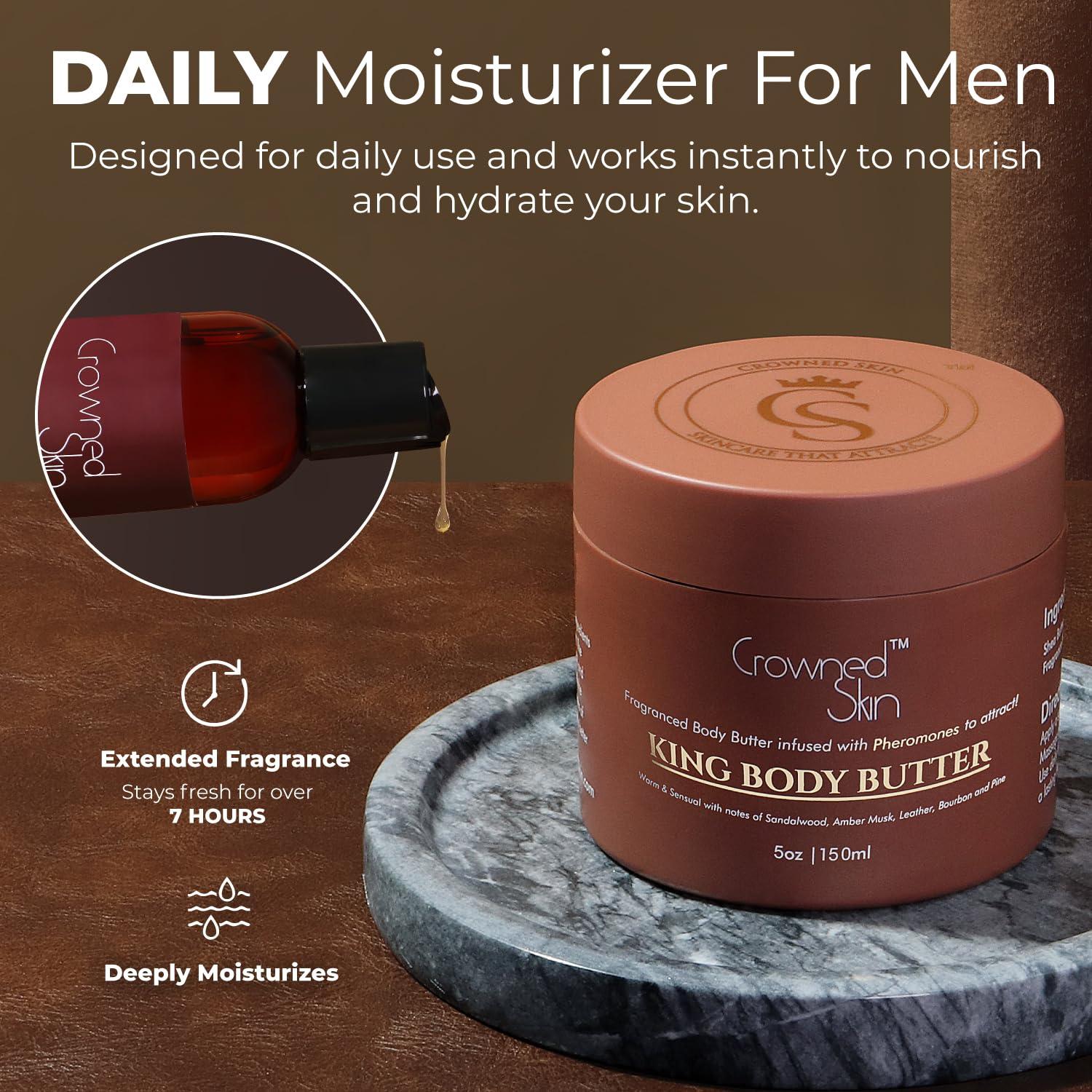 Conjunto de Mantequilla y Aceite Corporal King - Aroma Sándalo y Cuero