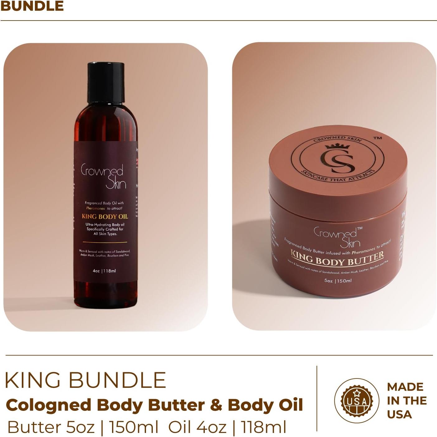 Conjunto de Mantequilla y Aceite Corporal King - Aroma Sándalo y Cuero