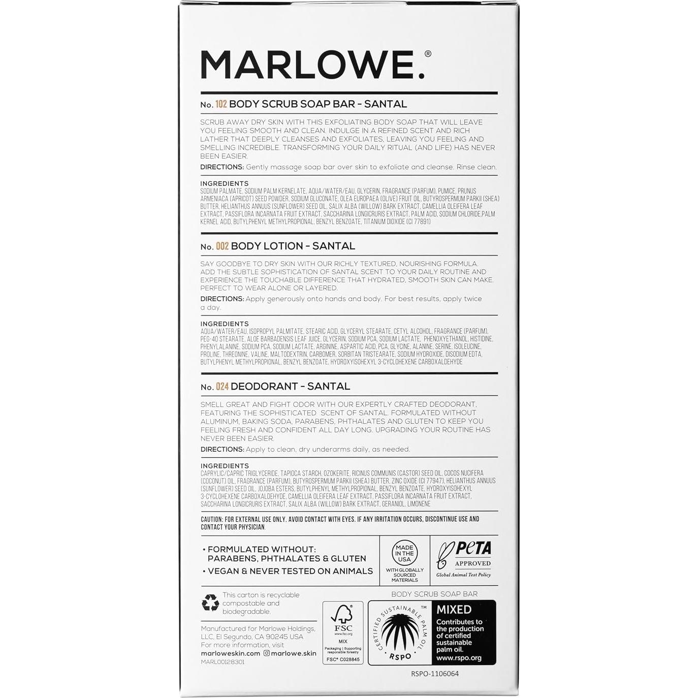 Set de Cuidado Corporal para Hombres MARLOWE. Santal 3 Piezas