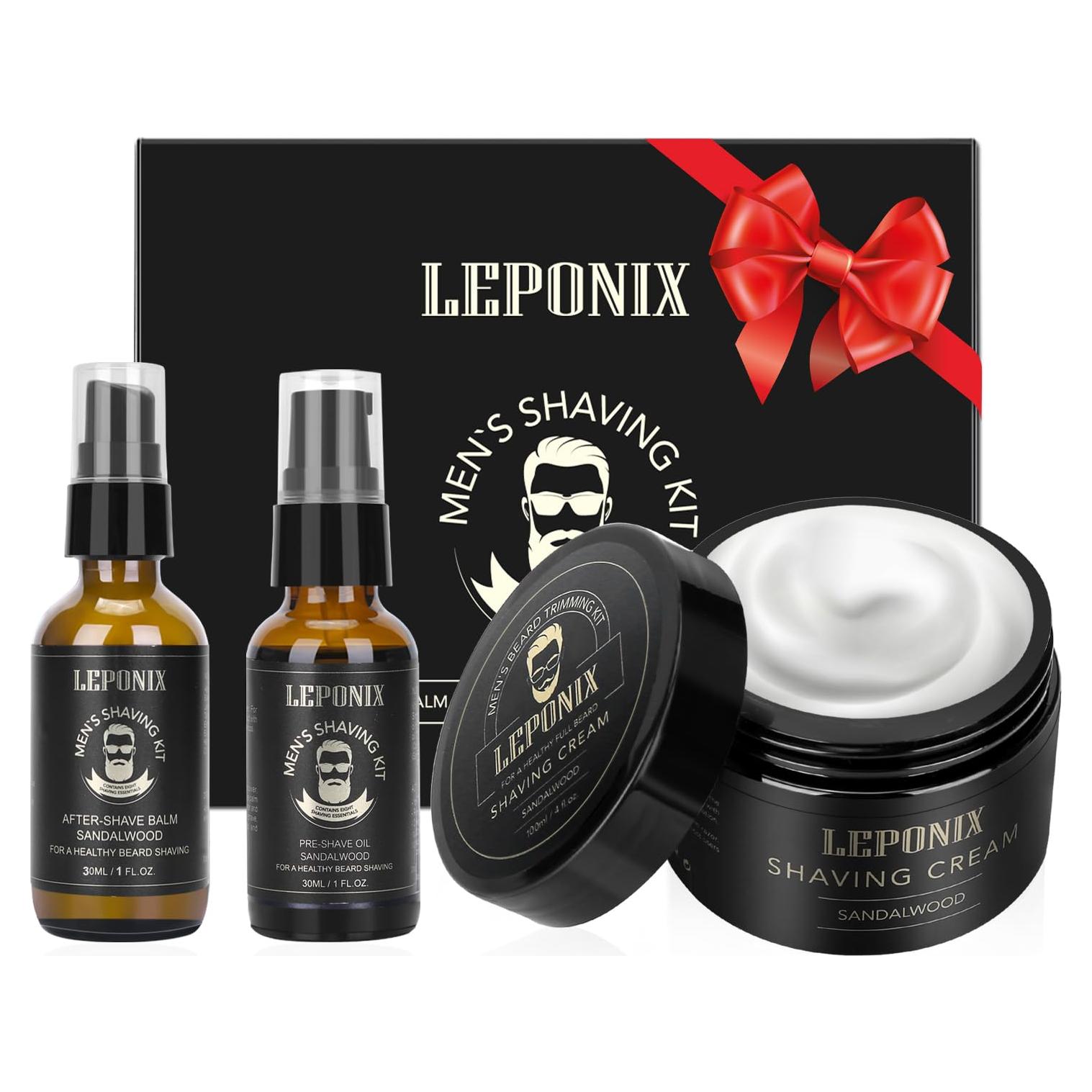 Kit de Afeitado LEPONIX para Hombres - Crema, Aceite y Balsamo