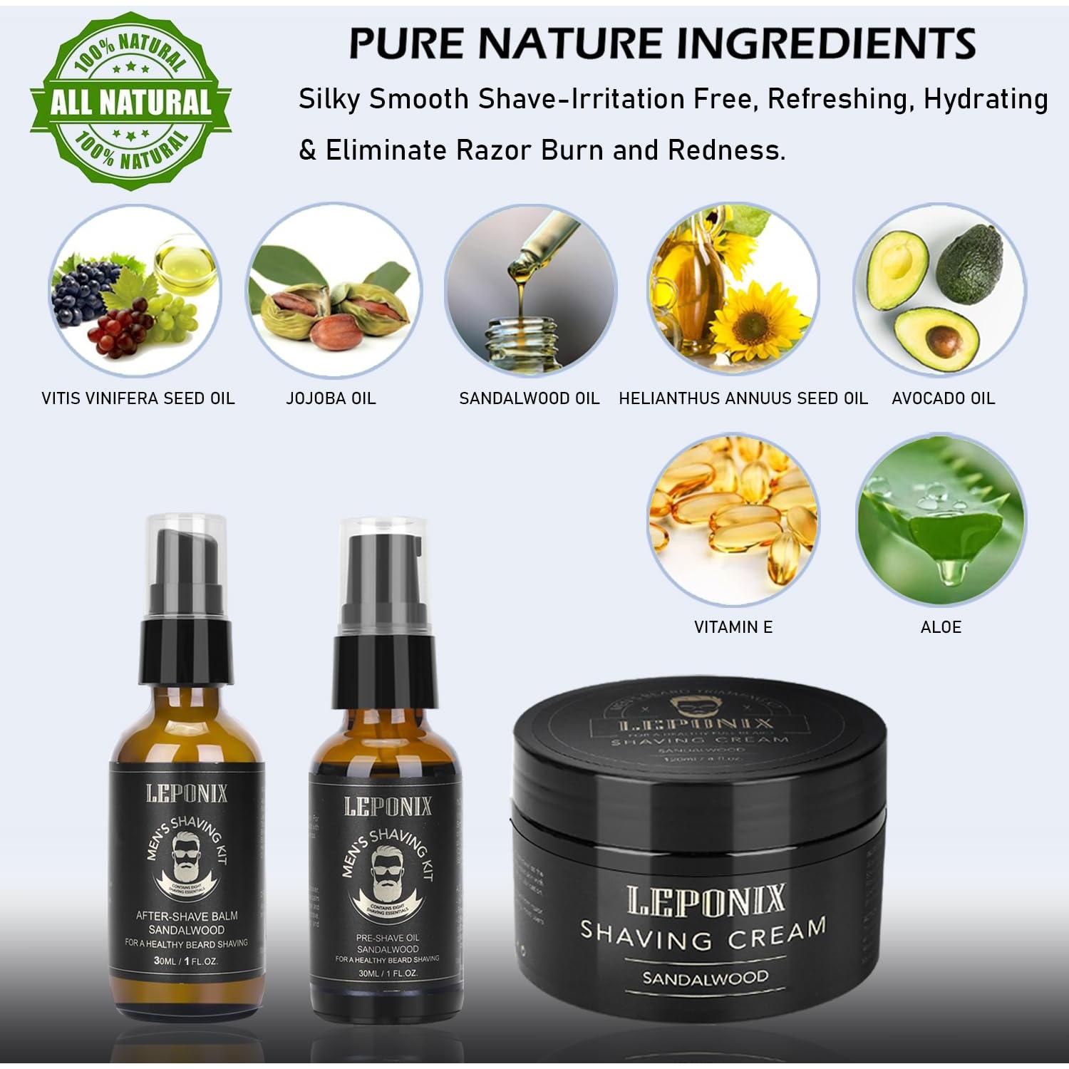 Kit de Afeitado LEPONIX para Hombres - Crema, Aceite y Balsamo
