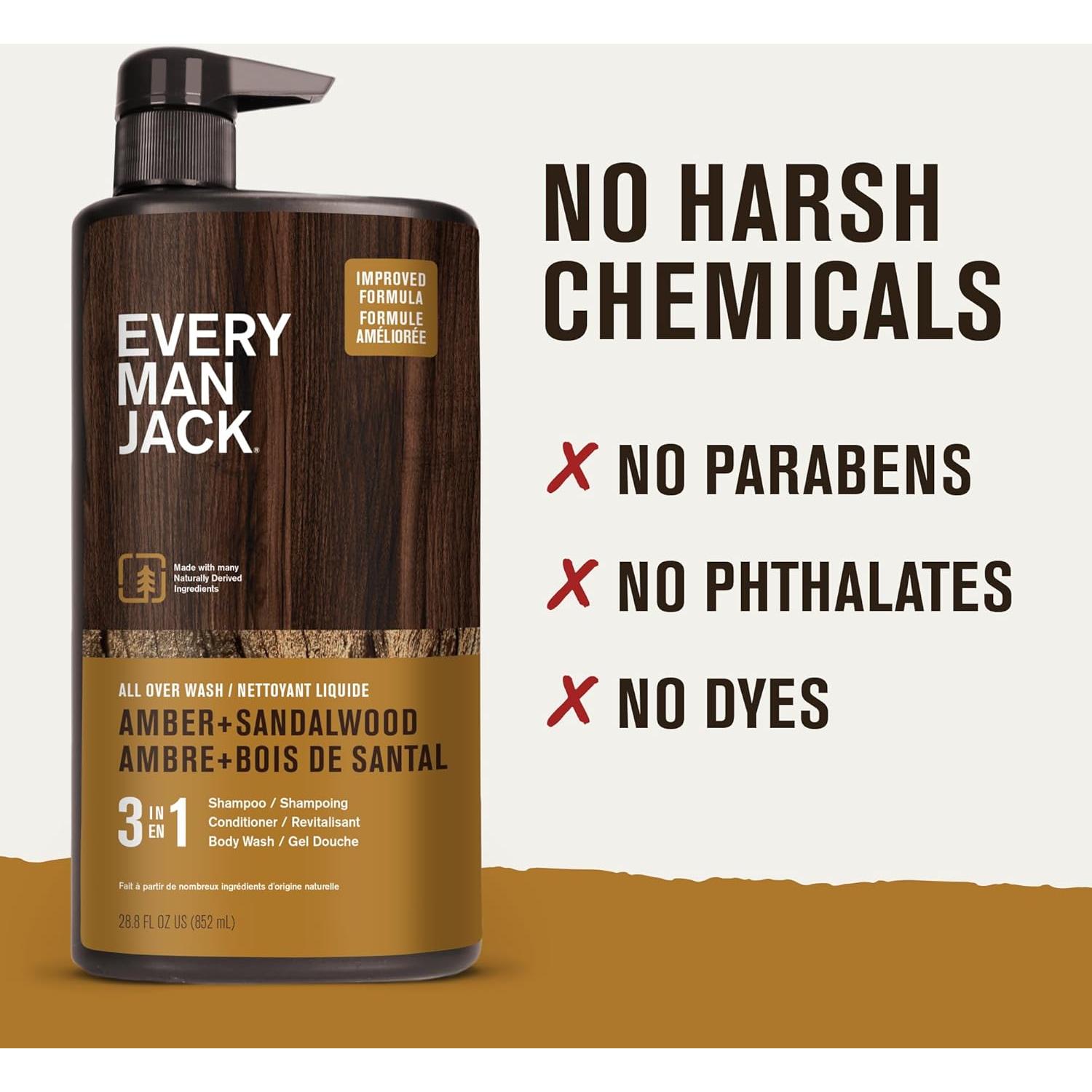 Every Man Jack Gel 3-en-1 Ámbar y Sándalo 850ml Hidratante