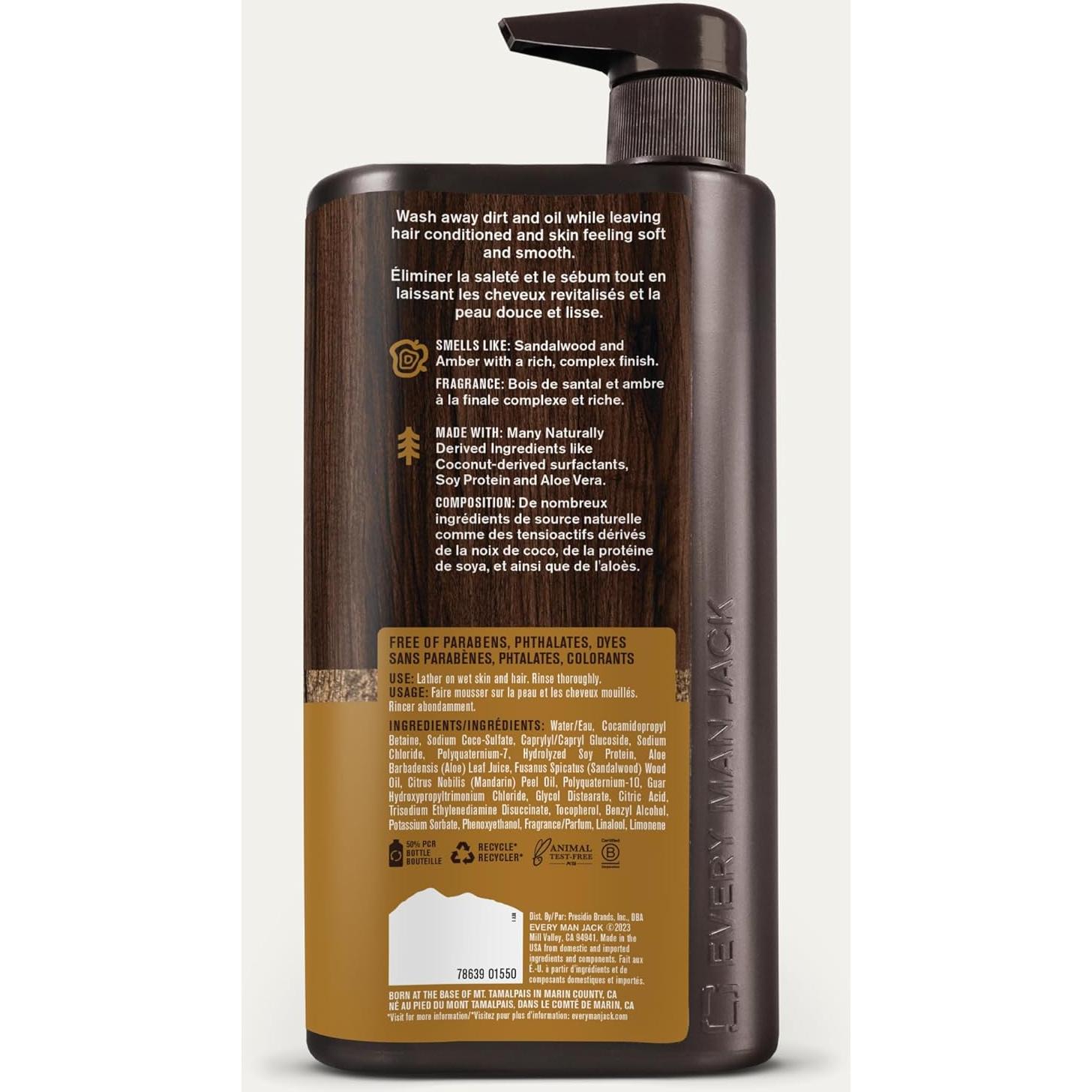 Every Man Jack Gel 3-en-1 Ámbar y Sándalo 850ml Hidratante