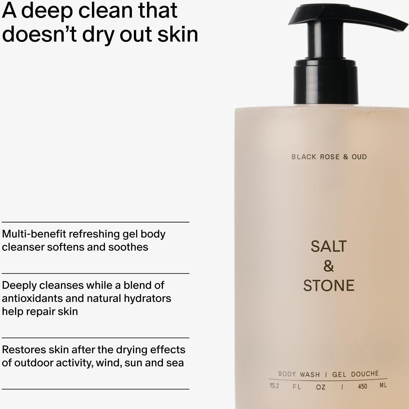 Gel de Ducha Salt & Stone 448 ml Rosa Negra y Oud Hidratante