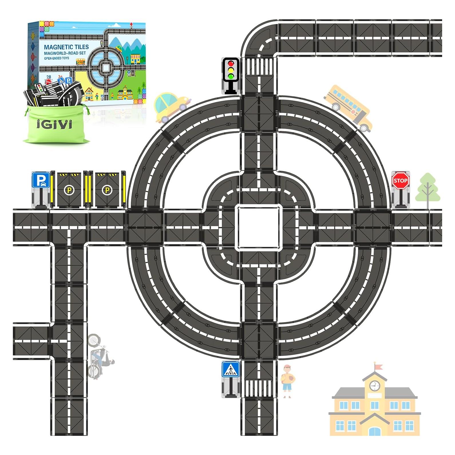 Juego de carreteras magnéticas IGIVI 28 piezas para niños