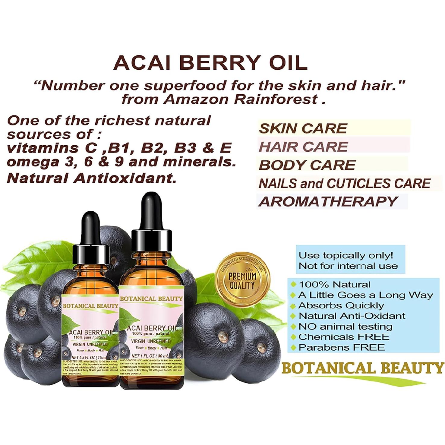 Aceite de Baya de Acai 100% Puro Belleza Botánica 15 ml