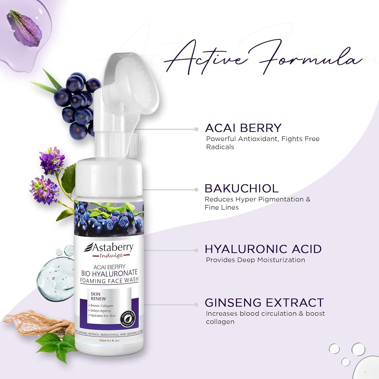 Limpiador Facial Espumoso Acai Berry con Cepillo Exfoliante