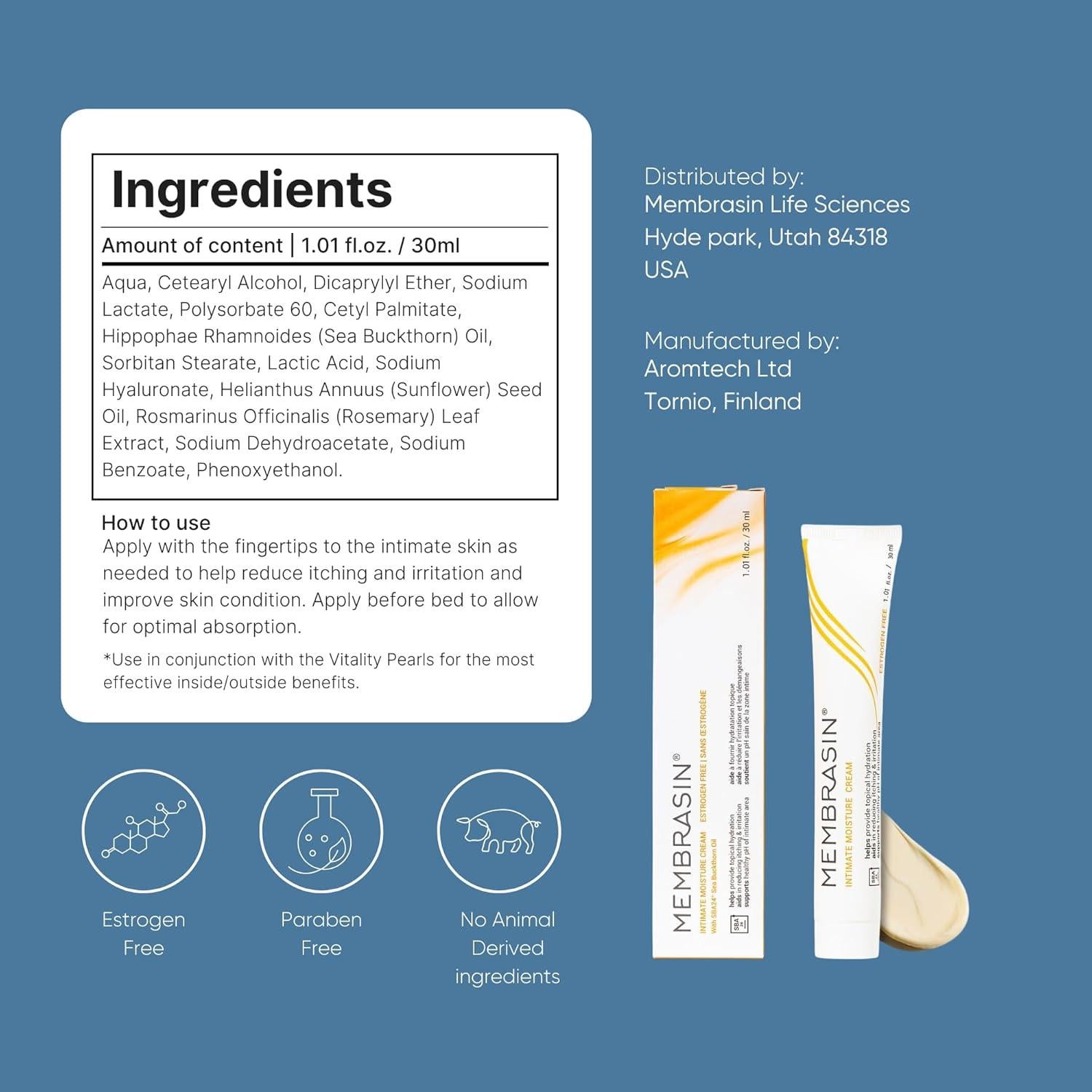 Crema Hidratante Intima Membrasin 30 ml | Cuidado Femenino Vegano