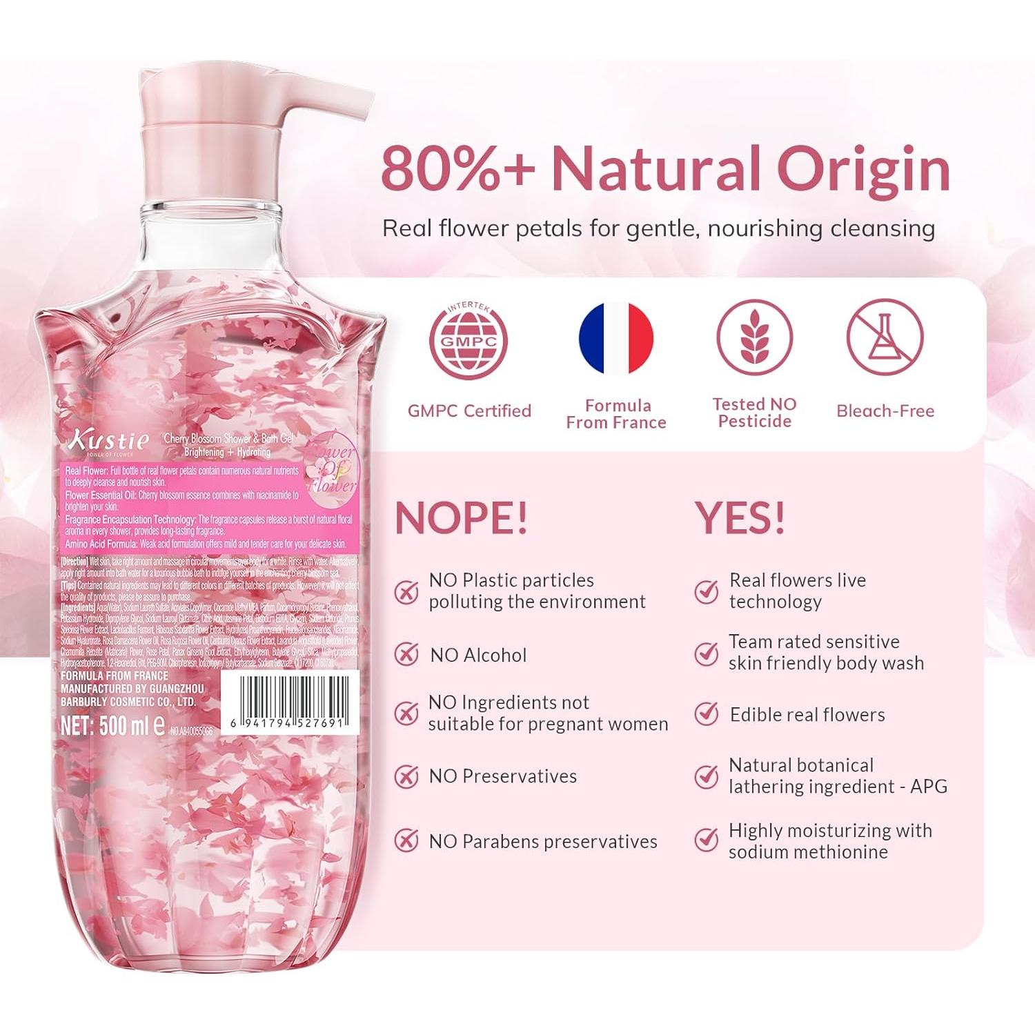 Gel de Ducha Kustie 500ml Flor de Cerezo con Niacinamida