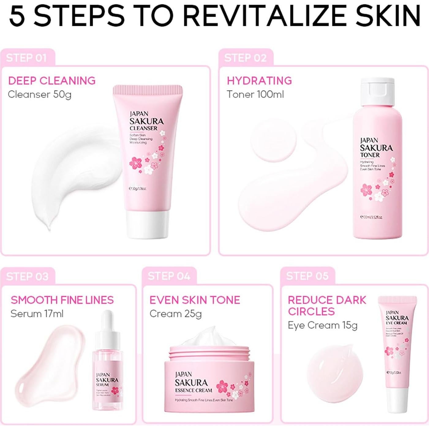 Set de Cuidado Facial 5 Piezas Minfei con Extracto de Sakura