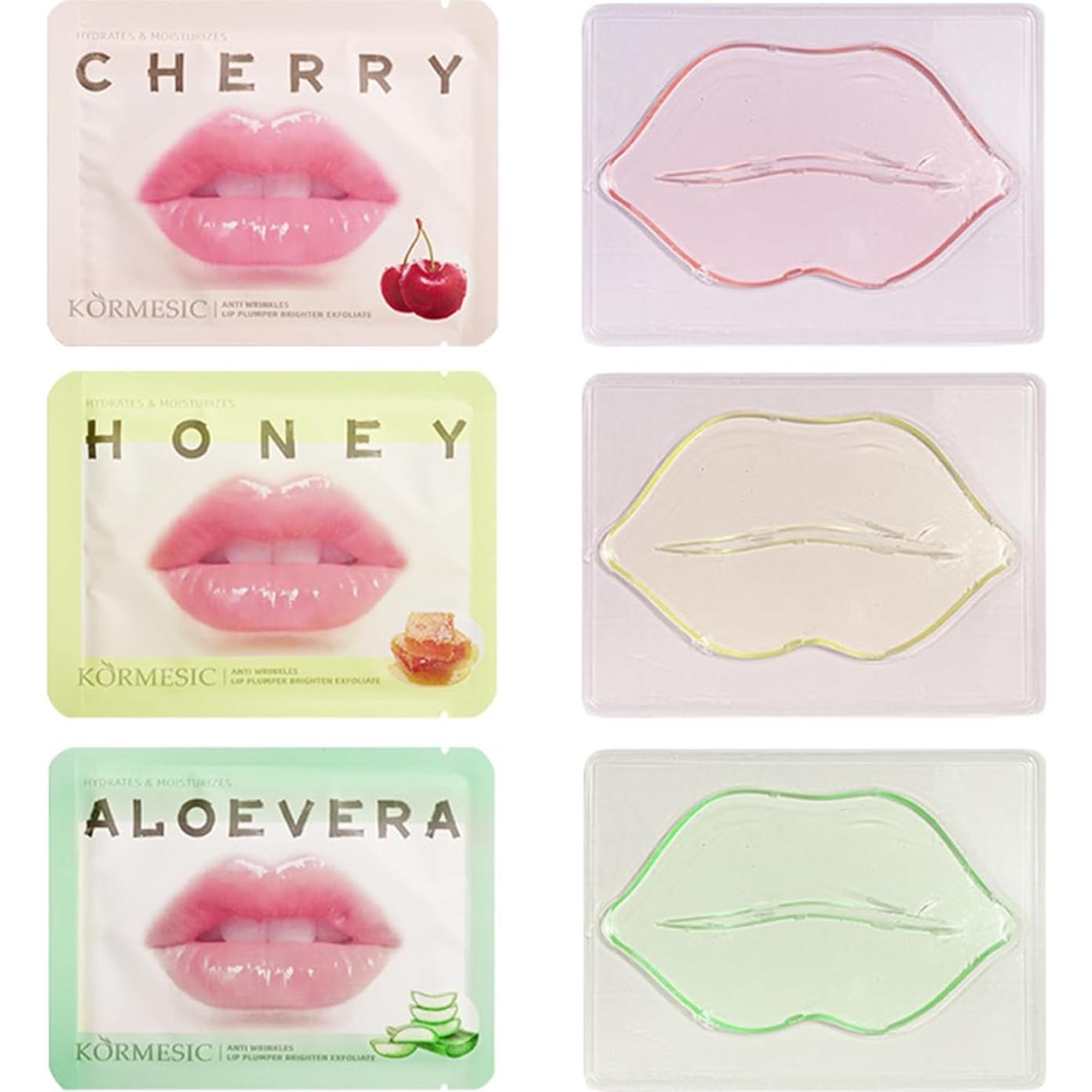 30 Mascarillas Hidratantes para Labios Qawnfy - Miel, Cereza, Aloe Vera