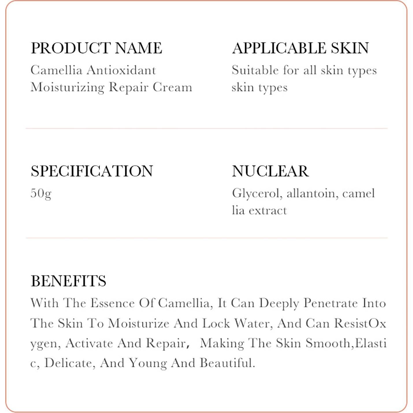 Crema Hidratante Facial Bioaqua Camelia 50g - Anti-Oxidante