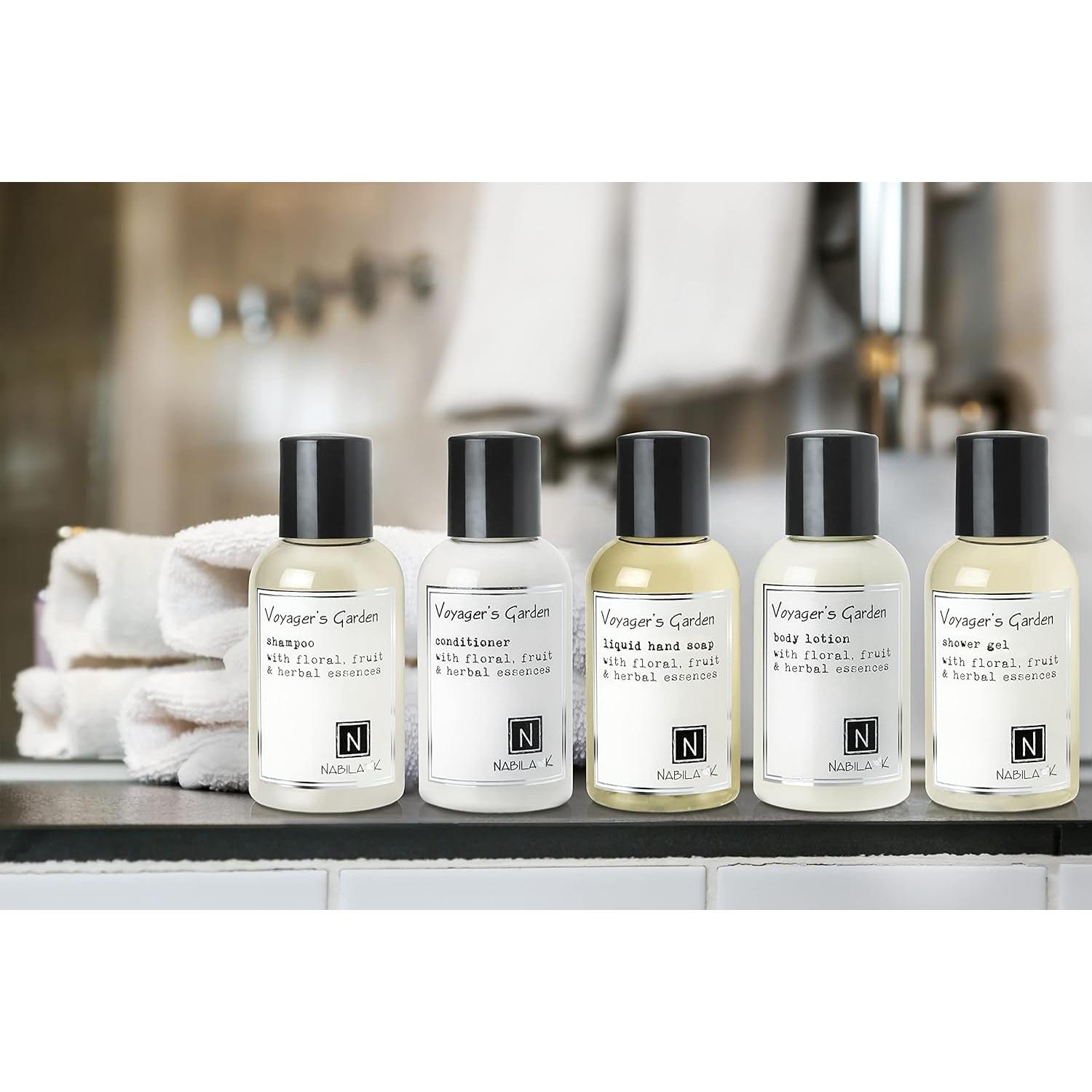 Kit de Viaje Nabila K - Champú, Acondicionador, Gel, Jabón 59.15 ml