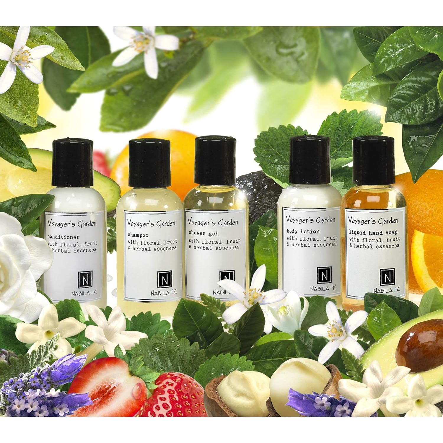 Kit de Viaje Nabila K - Champú, Acondicionador, Gel, Jabón 59.15 ml