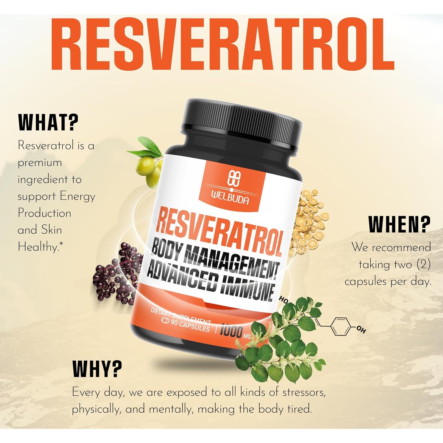 Suplemento de Trans-Resveratrol Welbuda 1000mg 90 Cápsulas