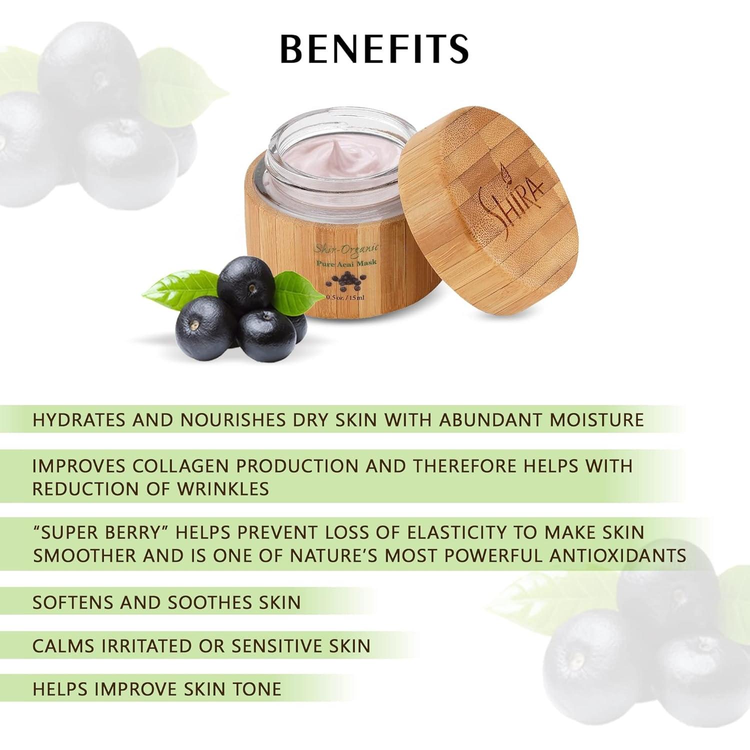 Mascarilla Facial Orgánica Shir-Organic Acai 15 ML Antienvejecimiento