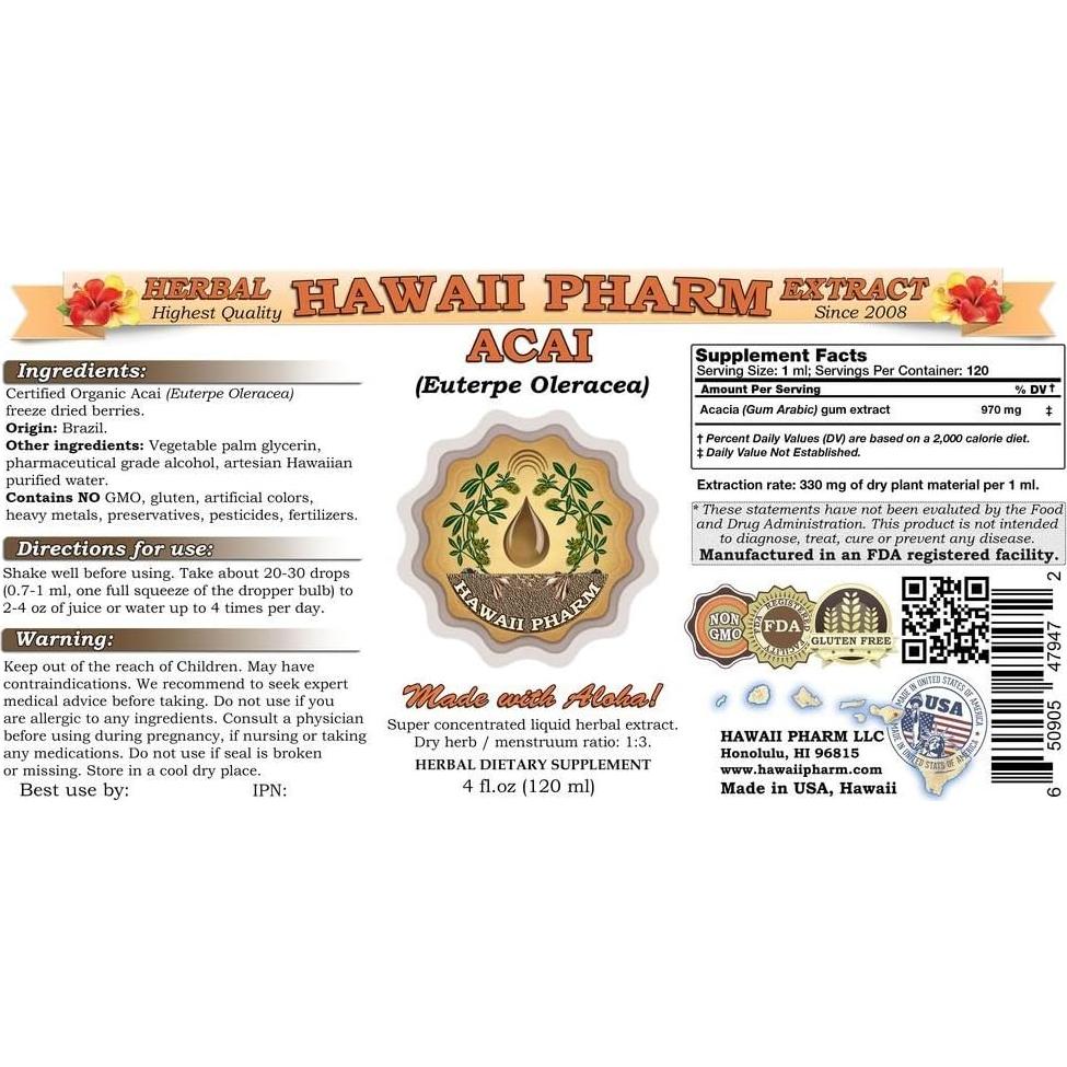 Extracto Líquido de Acai Orgánico HawaiiPharm 60 ml