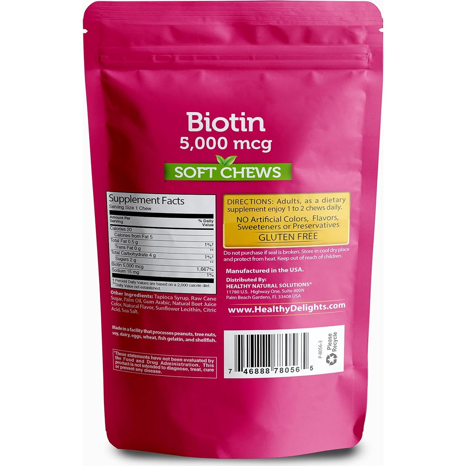 Masticables de Biotina 5000mcg Delicias Saludables 30 Unidades