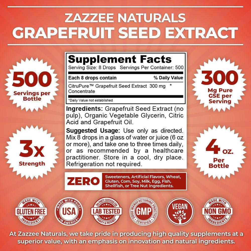 Extracto de Semilla de Pomelo Zazzee 113.4 ml 3X Fuerza 300 mg