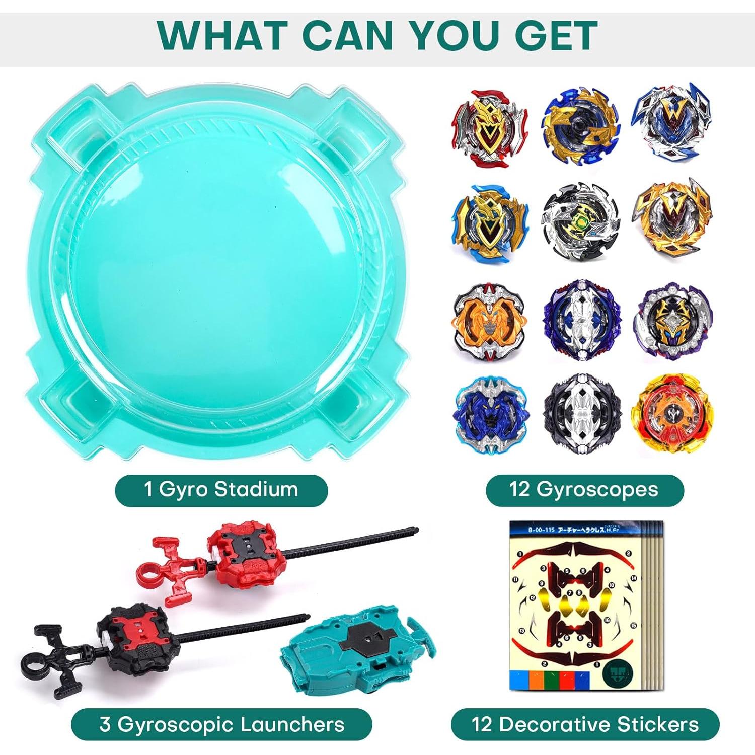 Set de Batalla COCOFOX 12 Tops + 3 Lanzadores + Estadio